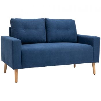 HOMCOM Canapea 2 Locuri Moderna in Stil Nordic cu Spatar Matlasat, din Poliester si Lemn, 145x76x88 cm, Albastru | Aosom Romania