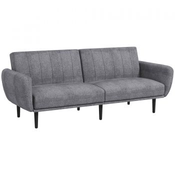 HOMCOM Canapea Extensibilă cu Spătar Rabatabil pe 3 Niveluri și 3 Locuri, Canapea Modernă din Material și Lemn, 208x84x82 cm | Aosom Romania