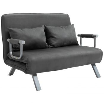 HOMCOM Canapea Extensibilă cu Șezut Reglabil în 5 Poziții și Perne Detașabile, Canapea din Imitație de Piele, 105x80x78 cm, Gri | Aosom Romania