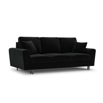 Canapea extensibila 3 locuri, Moghan, Micadoni Home, BL, 235x100x88 cm, catifea, negru la reducere