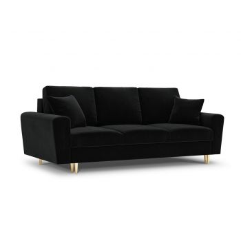 Canapea extensibila 3 locuri, Moghan, Micadoni Home, GL, 235x100x88 cm, catifea, negru