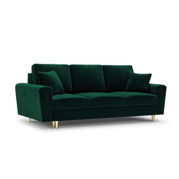 Canapea extensibila 3 locuri, Moghan, Micadoni Home, GL, 235x100x88 cm, catifea, verde bottle la reducere