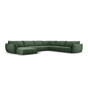 Coltar panoramic dreapta 8 locuri, Kaelle, Micadoni Home, BL, 384x284x85 cm, poliester chenille, verde bottle