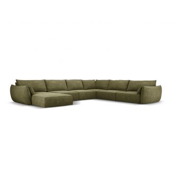 Coltar panoramic dreapta 8 locuri, Kaelle, Micadoni Home, BL, 384x284x85 cm, poliester chenille, verde