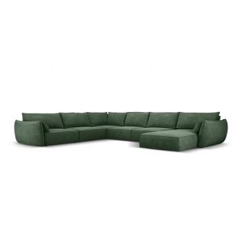 Coltar panoramic stanga 8 locuri, Kaelle, Micadoni Home, BL, 384x284x85 cm, poliester chenille, verde bottle