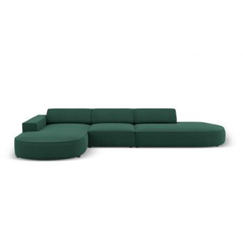 Coltar stanga 4 locuri, Jodie, Micadoni Home, BL, forma rotunjita, 342x166x70 cm, poliester, verde