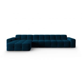 Coltar stanga 5 locuri, Kendal, Micadoni Home, BL, 357x173x79 cm, catifea, albastru navy la reducere