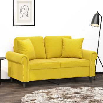 vidaXL Canapea cu 2 locuri cu pernuțe, galben, 120 cm, catifea