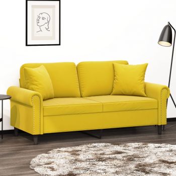 vidaXL Canapea cu 2 locuri cu pernuțe, galben, 140 cm, catifea