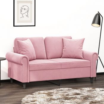 vidaXL Canapea cu 2 locuri cu pernuțe, roz, 120 cm, catifea
