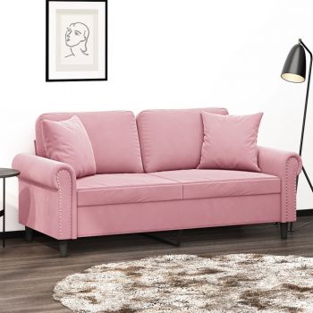 vidaXL Canapea cu 2 locuri cu pernuțe, roz, 140 cm, catifea