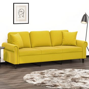 vidaXL Canapea cu 3 locuri cu pernuțe, galben, 180 cm, catifea ieftina