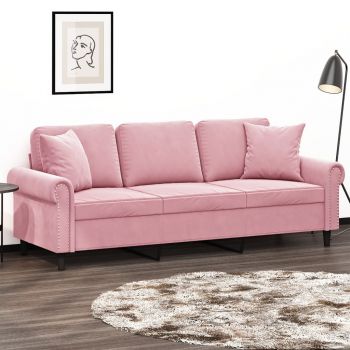 vidaXL Canapea cu 3 locuri cu pernuțe, roz, 180 cm, catifea ieftina