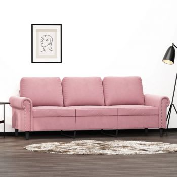 vidaXL Canapea cu 3 locuri, roz, 180 cm, catifea