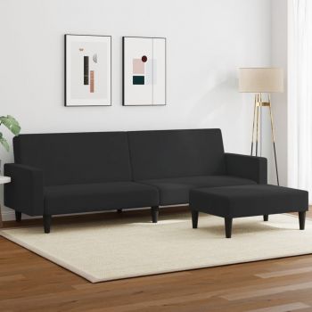 vidaXL Canapea extensibilă cu taburet, 2 locuri, negru, catifea