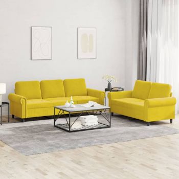 vidaXL Set de canapele cu perne, 2 piese, galben, catifea