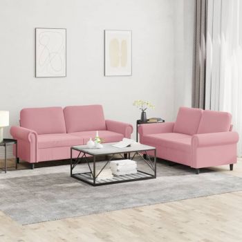 vidaXL Set de canapele cu perne, 2 piese, roz, catifea