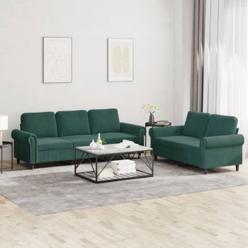 vidaXL Set de canapele cu perne, 2 piese, verde închis, catifea ieftina