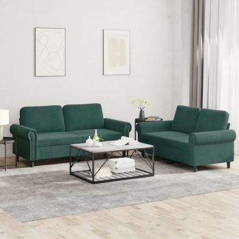 vidaXL Set de canapele cu perne, 2 piese, verde închis, catifea