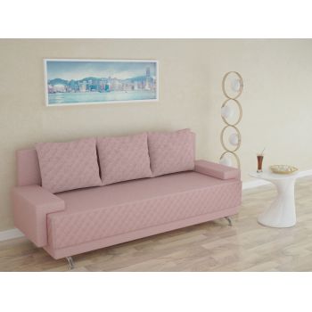 Canapea extensibila Napoli Pink, 205x90x86 cm, cu lada de depozitare ieftina