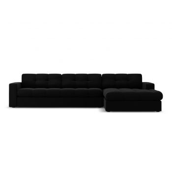 Coltar dreapta 4 locuri, Justin, Micadoni Home, BL, 236x160x72 cm, catifea, negru la reducere