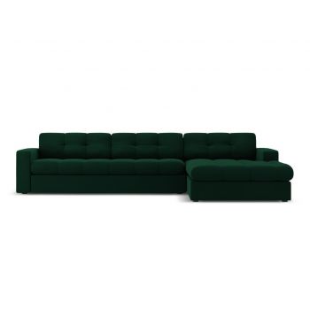 Coltar dreapta 4 locuri, Justin, Micadoni Home, BL, 236x160x72 cm, catifea, verde bottle la reducere