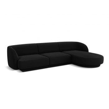 Coltar dreapta 4 locuri, Miley, Micadoni Home, BL, 259x155x74 cm, catifea, negru