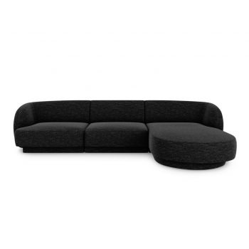 Coltar dreapta 4 locuri, Miley, Micadoni Home, BL, 259x155x74 cm, poliester chenille, negru la reducere