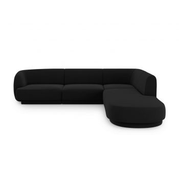 Coltar dreapta 6 locuri, Miley, Micadoni Home, BL, forma rotunjita, 258x248x74 cm, catifea, negru