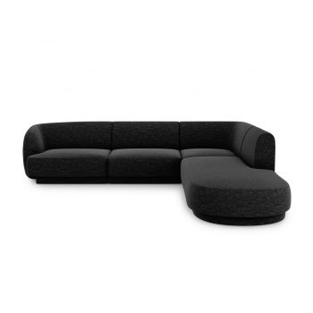 Coltar dreapta 6 locuri, Miley, Micadoni Home, BL, forma rotunjita, 258x248x74 cm, poliester chenille, negru la reducere