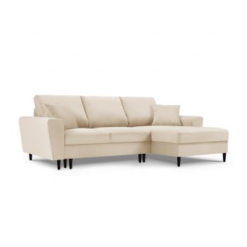 Coltar extensibil dreapta 4 locuri, Moghan, Micadoni Home, BL, 241x145x88 cm, velur, bej la reducere