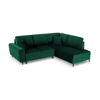 Coltar extensibil dreapta 5 locuri, Moghan, Micadoni Home, BL, 243x194x88 cm, catifea, verde bottle la reducere