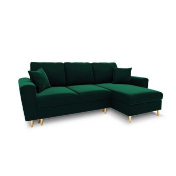 Coltar extensibil reversibil 4 locuri, Moghan, Micadoni Home, GL, 241x145x88 cm, catifea, verde bottle la reducere