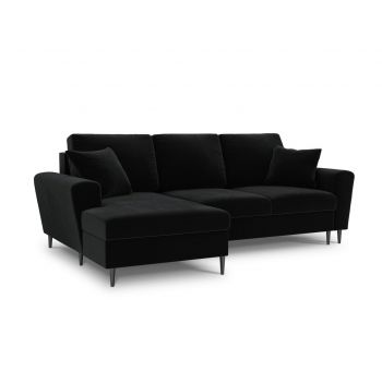 Coltar extensibil stanga 4 locuri, Moghan, Micadoni Home, BL, 241x145x88 cm, catifea, negru la reducere