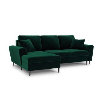 Coltar extensibil stanga 4 locuri, Moghan, Micadoni Home, BL, 241x145x88 cm, catifea, verde bottle