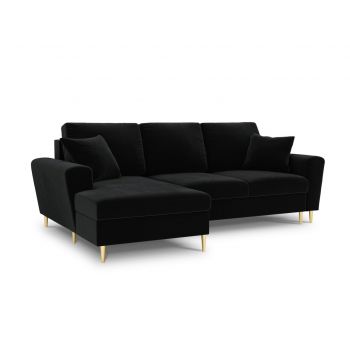 Coltar extensibil stanga 4 locuri, Moghan, Micadoni Home, GL, 241x145x88 cm, catifea, negru la reducere