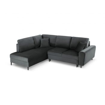 Coltar extensibil stanga 5 locuri, Moghan, Micadoni Home, BL, 243x194x88 cm, catifea, gri inchis la reducere