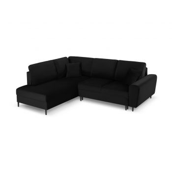 Coltar extensibil stanga 5 locuri, Moghan, Micadoni Home, BL, 243x194x88 cm, catifea, negru la reducere