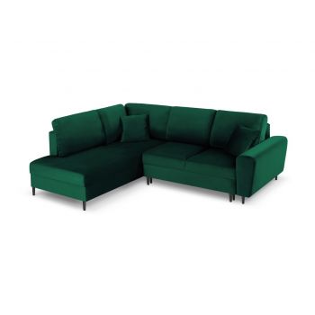 Coltar extensibil stanga 5 locuri, Moghan, Micadoni Home, BL, 243x194x88 cm, catifea, verde bottle la reducere