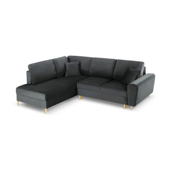 Coltar extensibil stanga 5 locuri, Moghan, Micadoni Home, GL, 243x194x88 cm, catifea, gri inchis la reducere