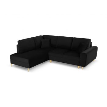 Coltar extensibil stanga 5 locuri, Moghan, Micadoni Home, GL, 243x194x88 cm, catifea, negru