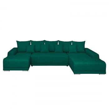 Coltar MARIBO U extensibil, cu arcuri si lada depozitare, colt dreapta, verde inchis, 350x203x90 cm ieftin