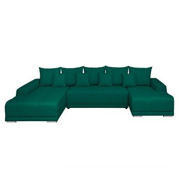 Coltar MARIBO U extensibil, cu arcuri si lada depozitare, colt stanga, verde inchis, 350x203x90 cm ieftin