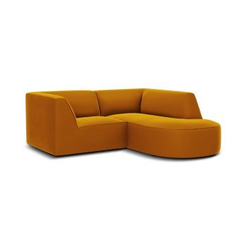 Coltar dreapta 3 locuri, Ruby, Micadoni Home, BL, forma rotunjita, 186x180x69 cm, catifea, galben