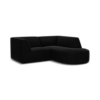 Coltar dreapta 3 locuri, Ruby, Micadoni Home, BL, forma rotunjita, 186x180x69 cm, catifea, negru