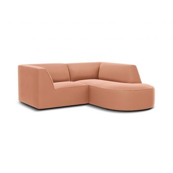 Coltar dreapta 3 locuri, Ruby, Micadoni Home, BL, forma rotunjita, 186x180x69 cm, catifea, roz la reducere