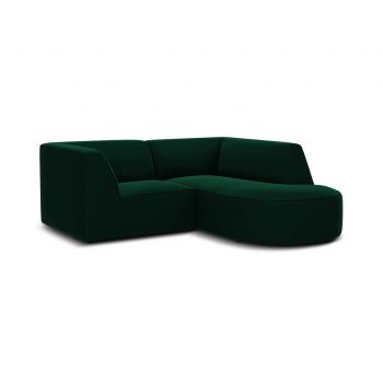 Coltar dreapta 3 locuri, Ruby, Micadoni Home, BL, forma rotunjita, 186x180x69 cm, catifea, verde bottle la reducere