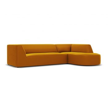 Coltar dreapta 4 locuri, Ruby, Micadoni Home, BL, forma rotunjita, 273x180x69 cm, catifea, galben la reducere