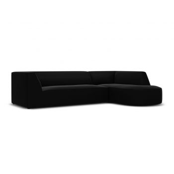 Coltar dreapta 4 locuri, Ruby, Micadoni Home, BL, forma rotunjita, 273x180x69 cm, catifea, negru la reducere