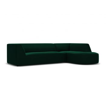 Coltar dreapta 4 locuri, Ruby, Micadoni Home, BL, forma rotunjita, 273x180x69 cm, catifea, verde bottle